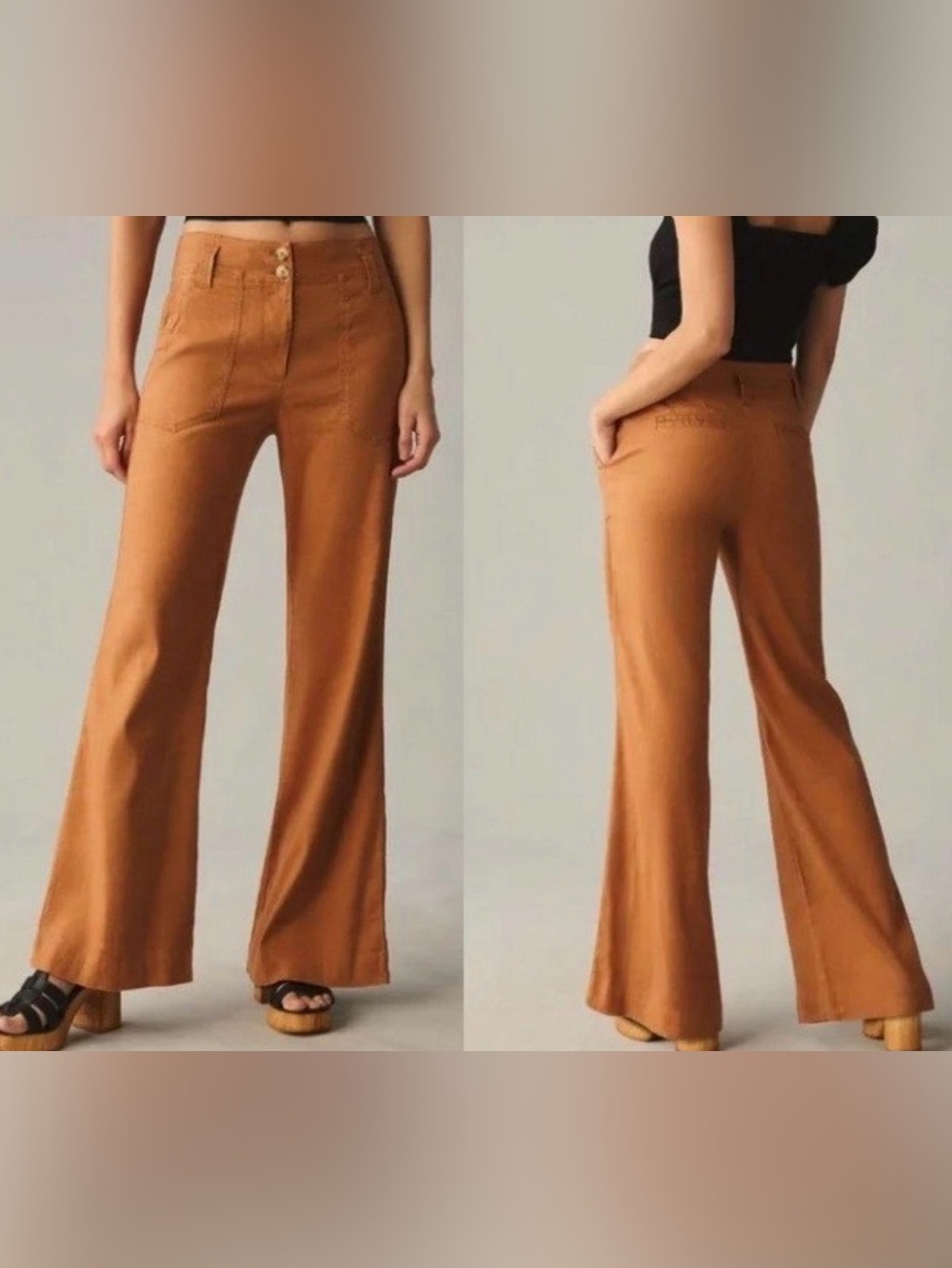 ✨ NWT Anthropologie Maeve Naomi Wide-Leg Flare Pants Cedar Size 2 Tall